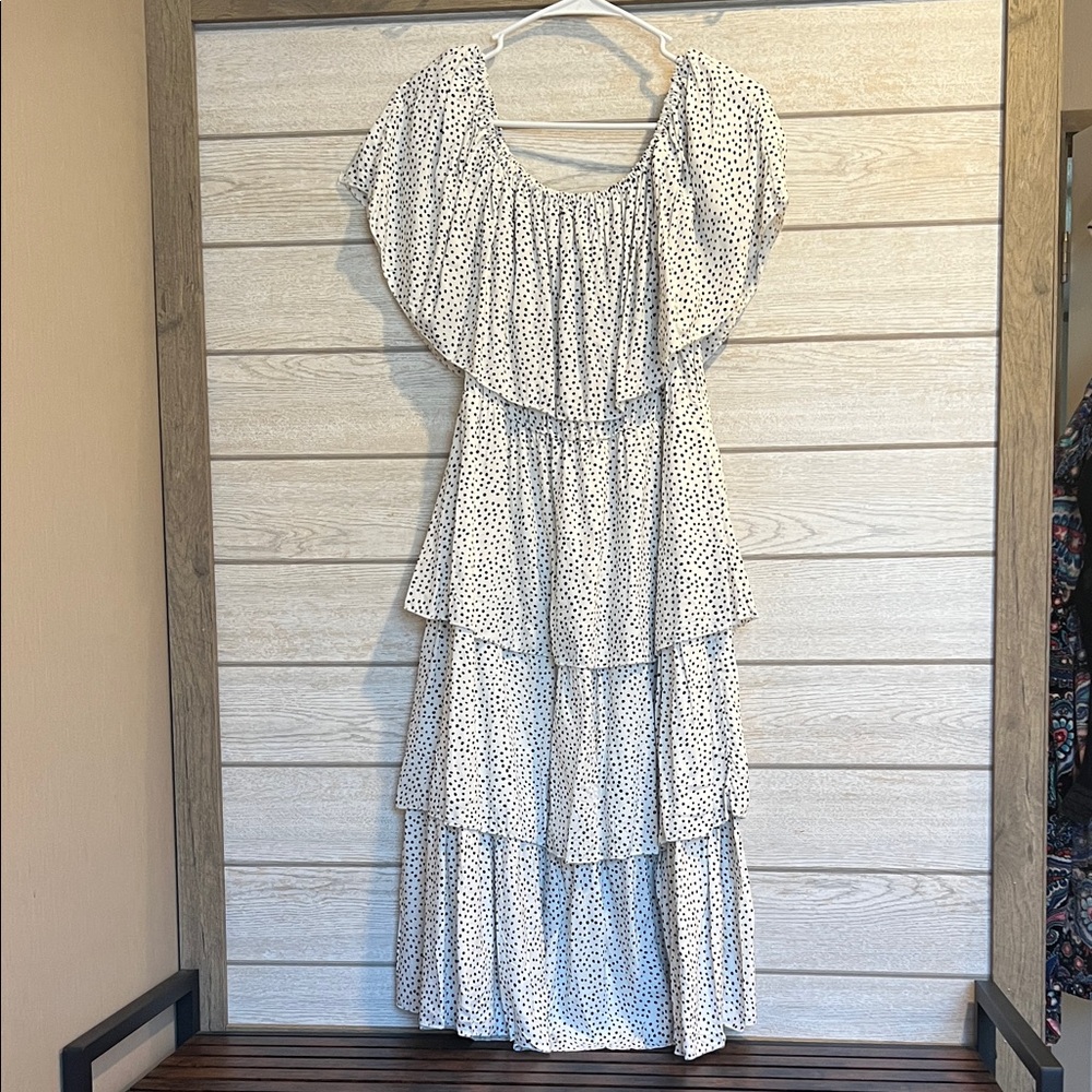 Elegant White Polka Dot Tiered Dress